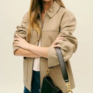 NWT Reformation Veda Bennett Leather Jacket in Oat Distressed